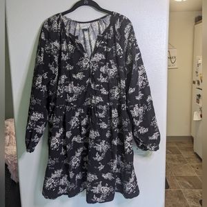 Universal Thread Black Corduroy Dress women's size large floral black & white
